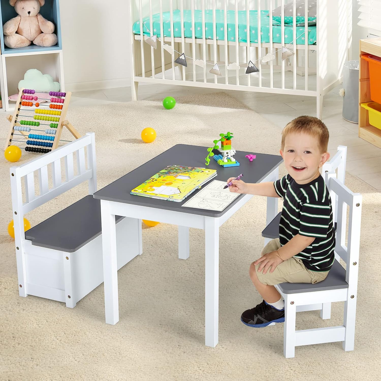 Wood Kids Table & Chair Set wi - Art Craft Toddlers 评论和价格