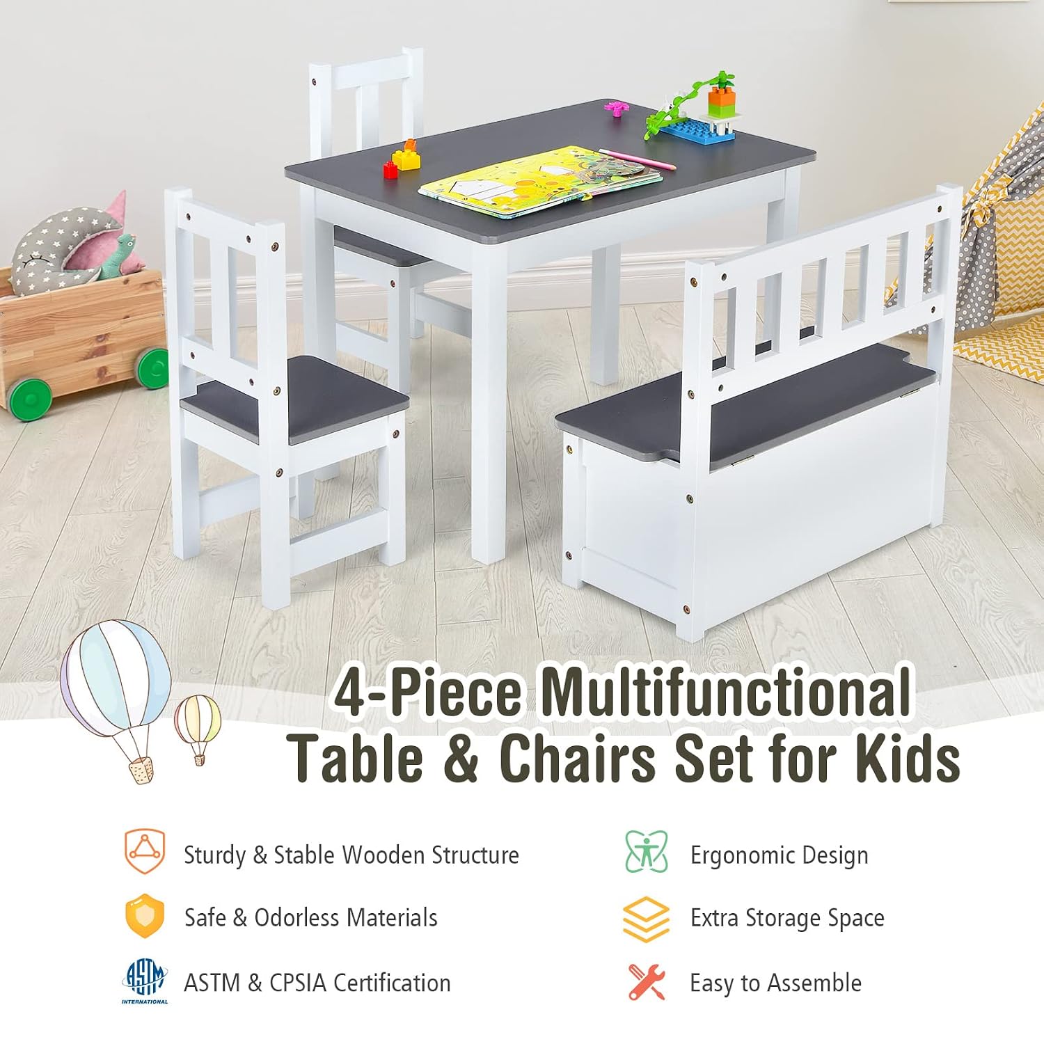 Wood Kids Table & Chair Set wi - Art Craft Toddlers 评论和价格